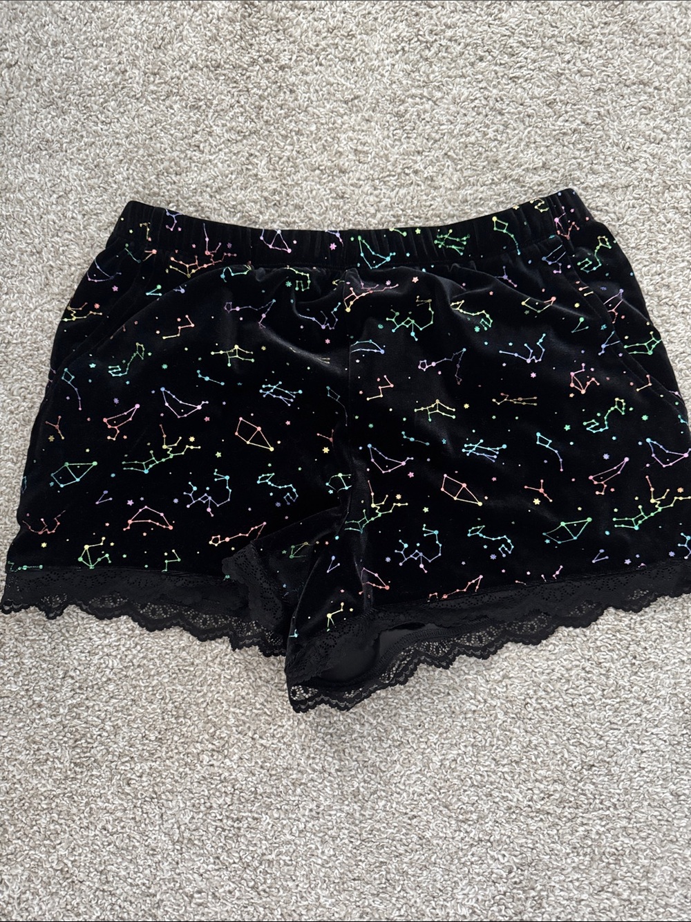 Black Constellation horoscope Velvet lace Sleep Shorts pajama bottom cosmic aura